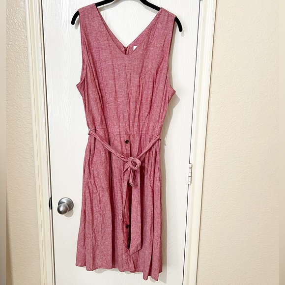 [CJ Banks] Linen Blend Swing Dress Red Waist Tie Casual Teacher Brunch Size 18 - Picture 3 of 11